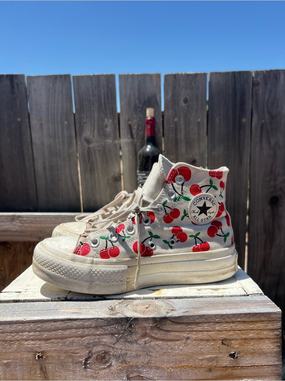 Converse Chuck Taylor All Star High Top Sneakers Cherry Print White Platform 6